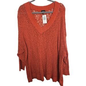 Torrid Womens Open Knit V-Neck Sweater Plus Size 4X Stretch Casual Minimalist